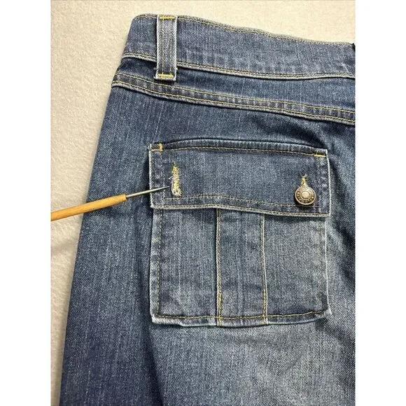 VTG OLD NAVY Jeans Womens 16 Stretch Flare Bootcut Flap Pockets Denim Faded Blue - Picture 15 of 15